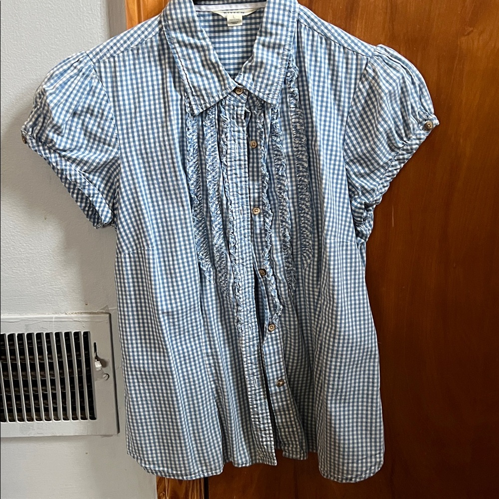 Bitten SJP Blue White Gingham Shirt Ruffle
